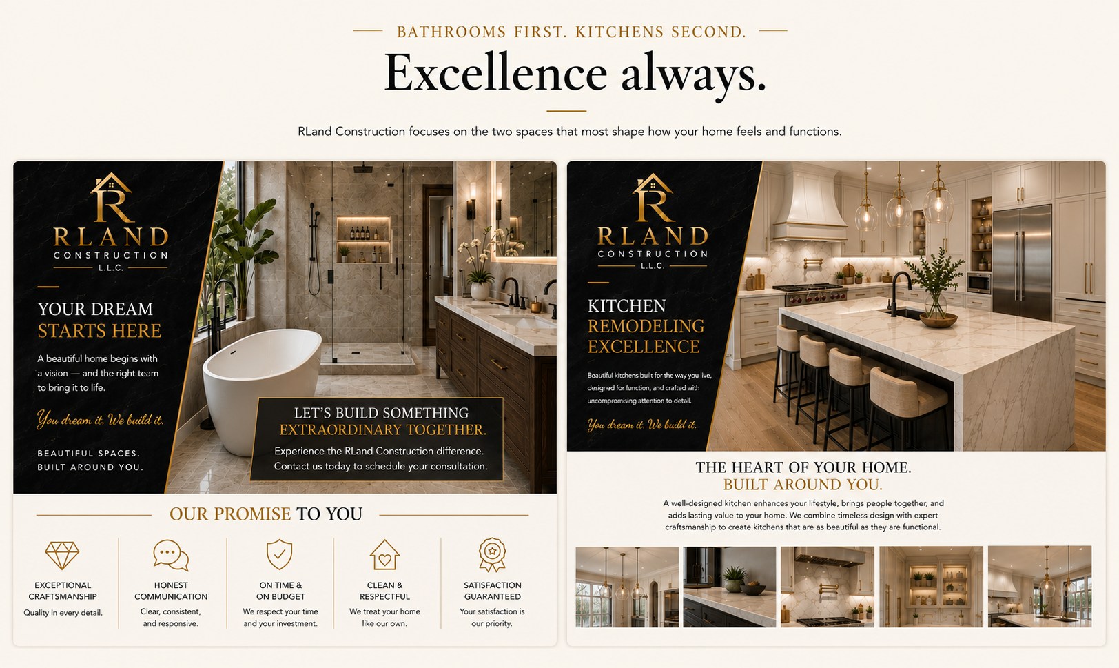 RLand Construction bathroom and kitchen remodeling services